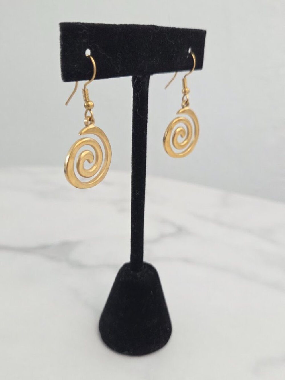 Gold Spiral Dangle Earrings Swirl Drop Boho Minimalist Jewelry - Picture 6 of 9